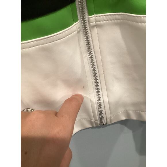 Vtg Express Womens Cropped Jacket Size Small S White Green Y2K Britney Rave Punk - Picture 12 of 14